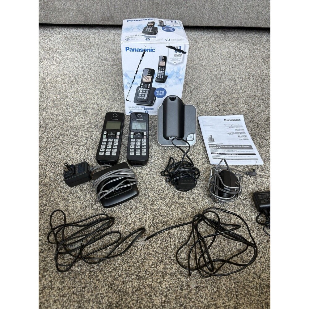 Panasonic KX-TGC352B Cordless Phone 2 Handsets Backlit Display Expandable